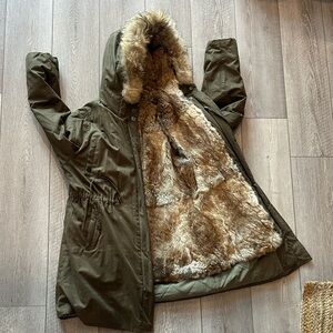 Women's Olive Green Parka with Fur Lining